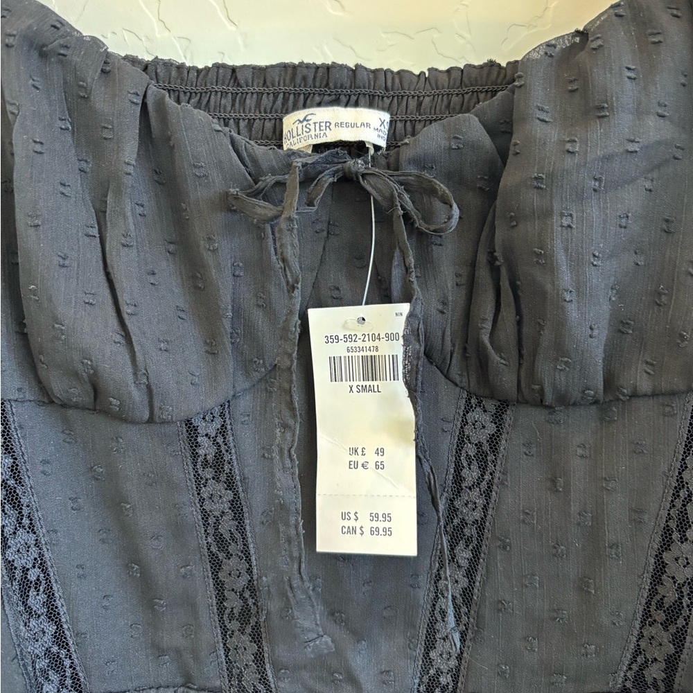 NWT Hollister Black Swiss Dot Corset Mini Dress - Long Sleeve Lace Detail, XS - Picture 2 of 13